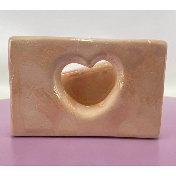 Vintage 80s ceramic napkin holder, 1980s napkin / letter holder, peach iridescen - Picture 3 of 9